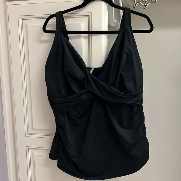 EUC Land’s End Underwire Tankini Swimsuit Top V-neck Wrap Front 18 DDD Black - Picture 4 of 10